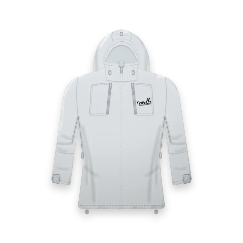 The women’s Alpine Shell Jacket in Glacier, with a large adjustable hood, high chest pockets and pit zips