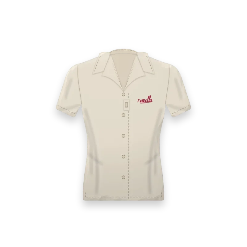 The women’s Camp Collar Shirt in Ecru, a relaxed short sleeve shirt with a camp collar, a sunglasses loop on the front and side vents