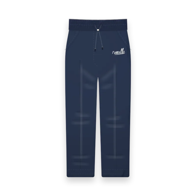 The men’s Drawstring Trousers in Navy, relaxed straight leg trousers with a drawstring waist, slant pockets and a cropped ankle length