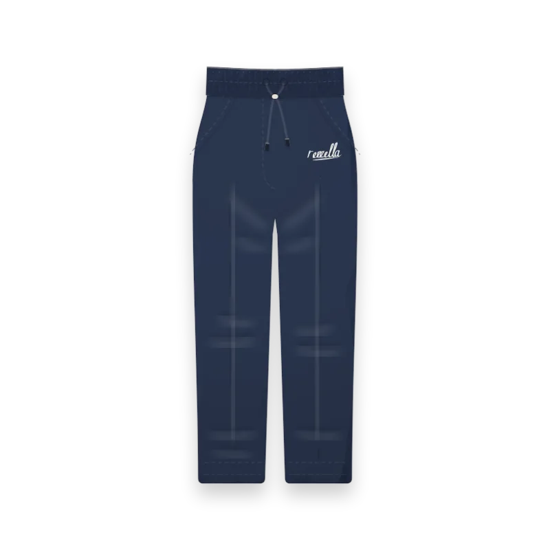 The women’s Drawstring Trousers in Navy, relaxed straight leg trousers with a drawstring waist, slant pockets and a cropped ankle length