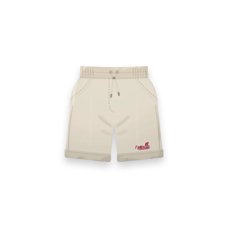 The men’s Easy Shorts in Ecru, soft drawstring shorts ending above the knee, with slant pockets and turned up cuffs