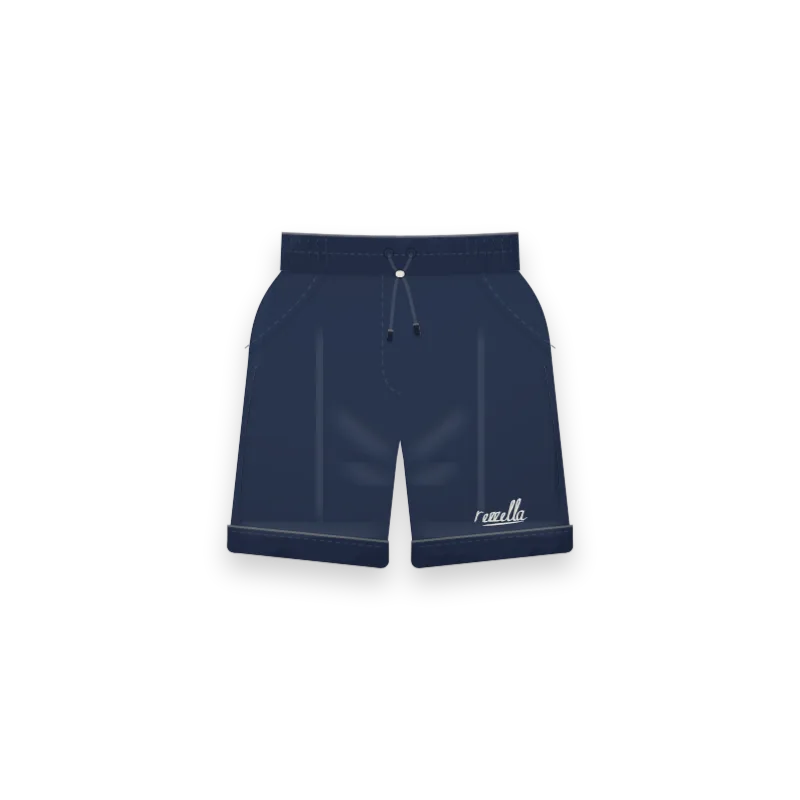 The men’s Easy Shorts in Navy, soft drawstring shorts ending above the knee, with slant pockets and turned up cuffs