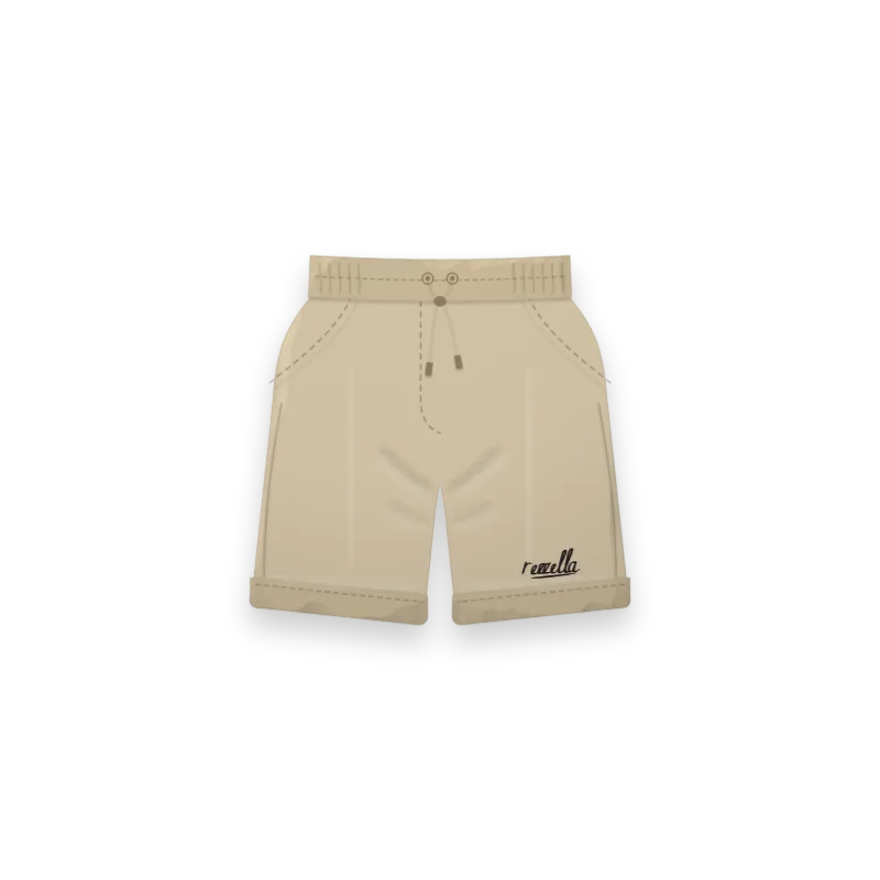 The men’s Easy Shorts in Sand, soft drawstring shorts ending above the knee, with slant pockets and turned up cuffs
