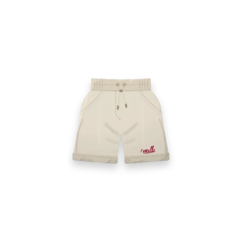 The women’s Easy Shorts in Ecru, soft drawstring shorts ending above the knee, with slant pockets and turned up cuffs