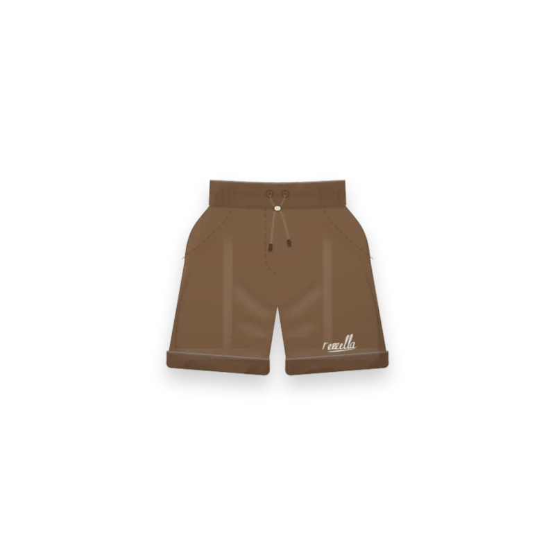 The women’s Easy Shorts in Tobacco, soft drawstring shorts ending above the knee, with slant pockets and turned up cuffs