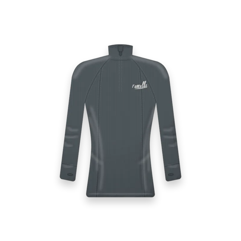 The women’s Frost Base Layer in Slate, a fitted half zip top with thumbholes and flat seams
