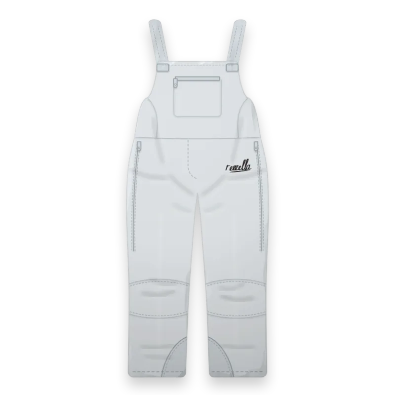 The men’s Frost Bib Trousers in Glacier, with a high bib, shoulder straps, a chest pocket, side zips and kick patches at the hem