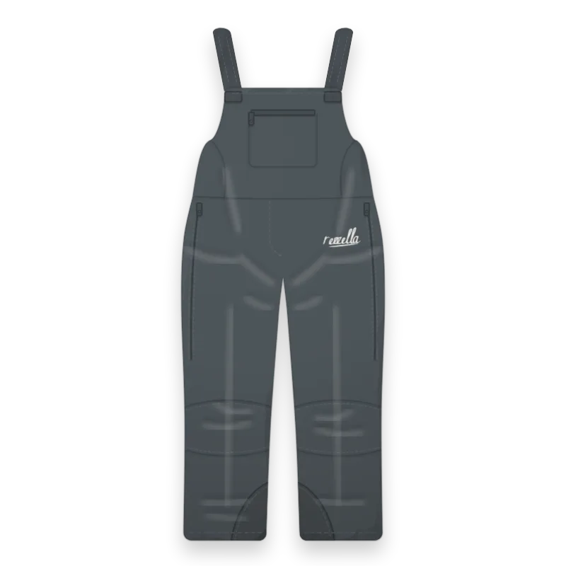The men’s Frost Bib Trousers in Slate, with a high bib, shoulder straps, a chest pocket, side zips and kick patches at the hem