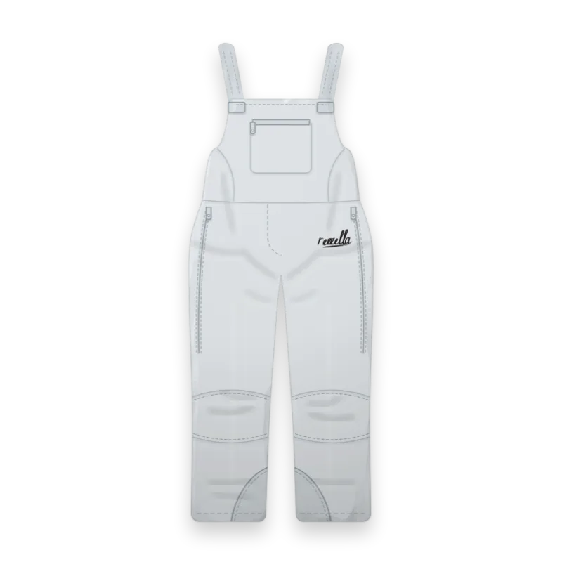 The women’s Frost Bib Trousers in Glacier, with a high bib, shoulder straps, a chest pocket, side zips and kick patches at the hem