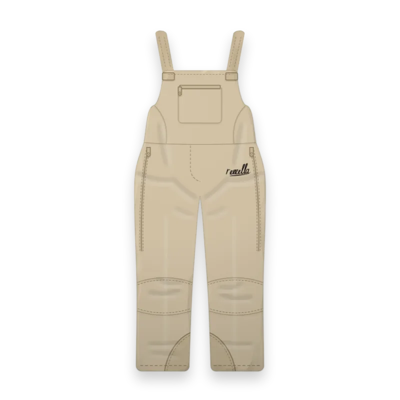 The women’s Frost Bib Trousers in Sand, with a high bib, shoulder straps, a chest pocket, side zips and kick patches at the hem