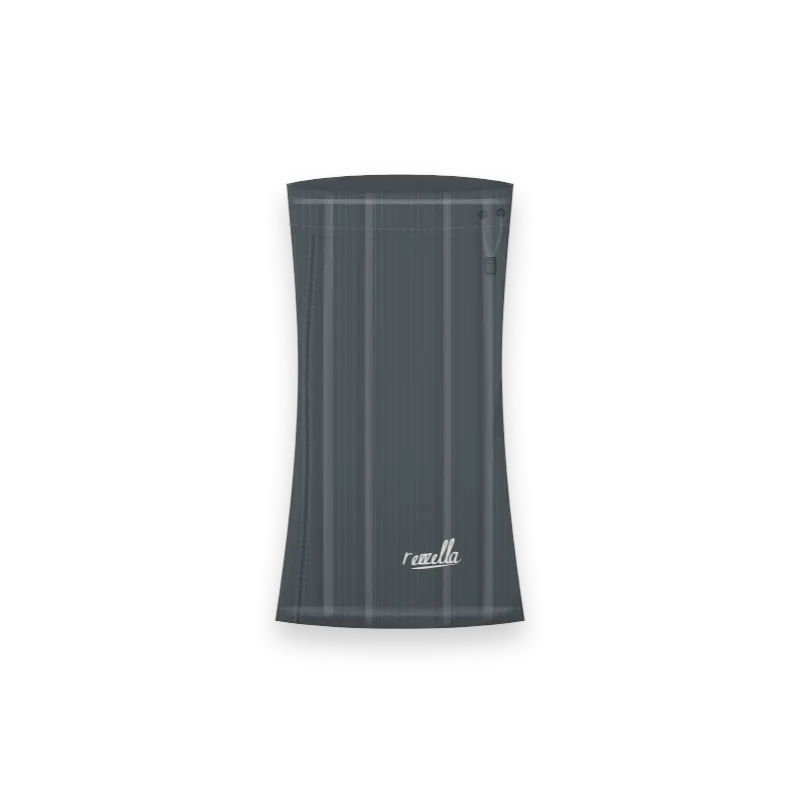 The Frost Neck Gaiter in Slate, a soft knit tube with a folded top edge and a drawcord