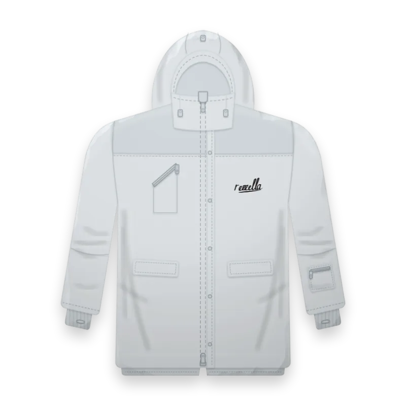 The men’s Frost Ski Jacket in Glacier, with a large hood, a powder skirt, wrist gaiters and a pocket on the sleeve for a ski pass