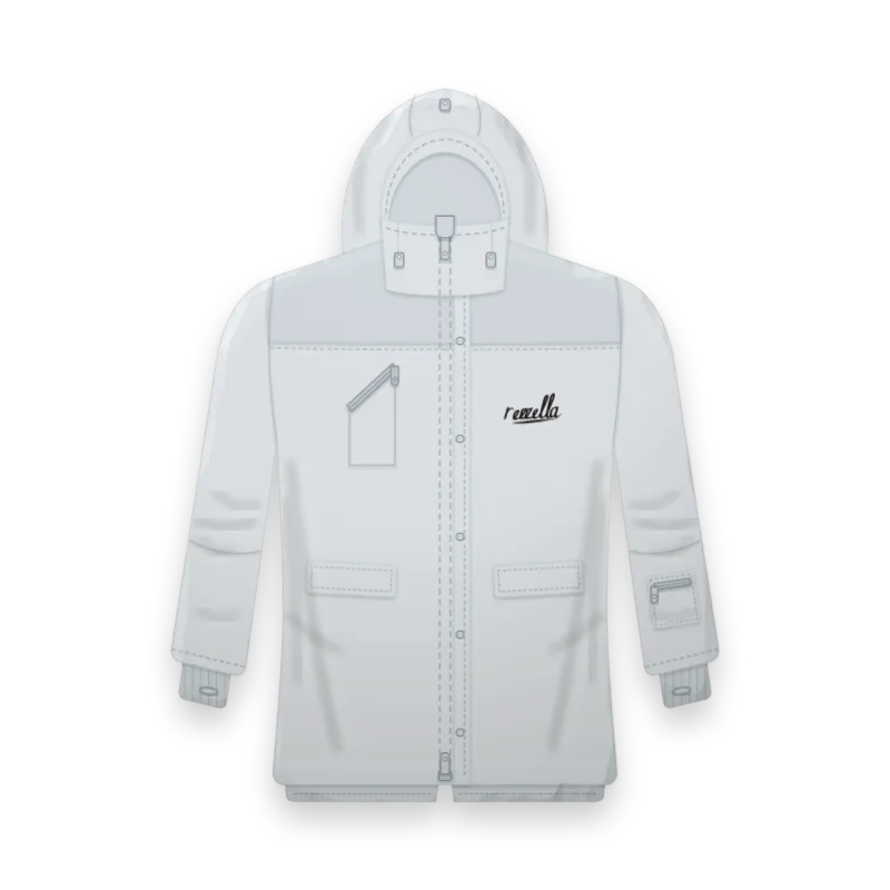 The women’s Frost Ski Jacket in Glacier, with a large hood, a powder skirt, wrist gaiters and a pocket on the sleeve for a ski pass