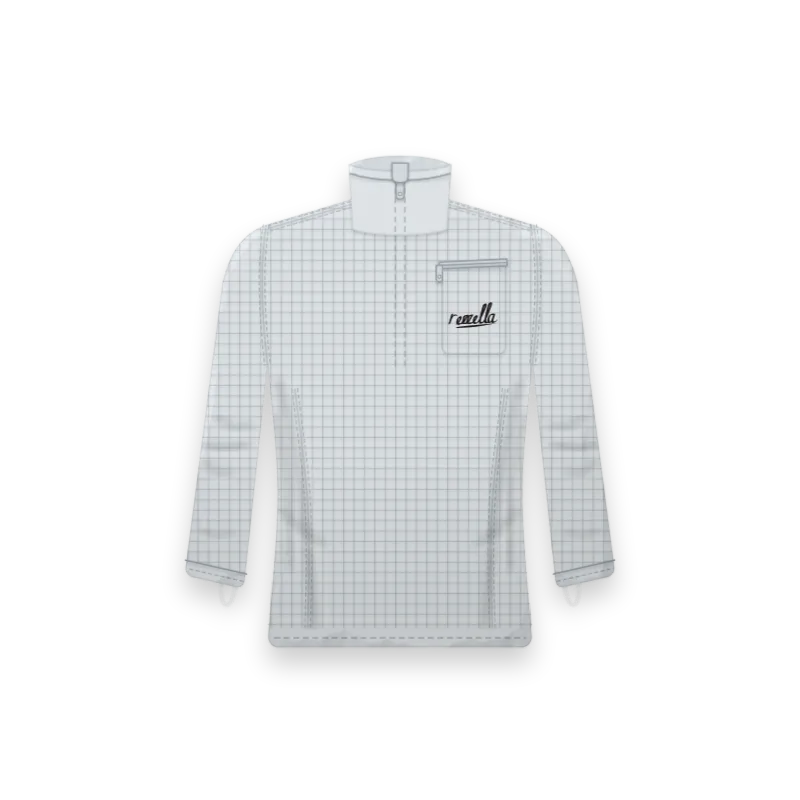 The women’s Grid Fleece Half Zip in Glacier, with a grid knit, a high collar, a zipped chest pocket and thumb loops