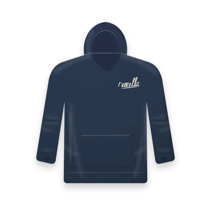 The Sun Hoodie in Navy, a light boxy hoodie with a deep hood, thumbholes and a kangaroo pocket