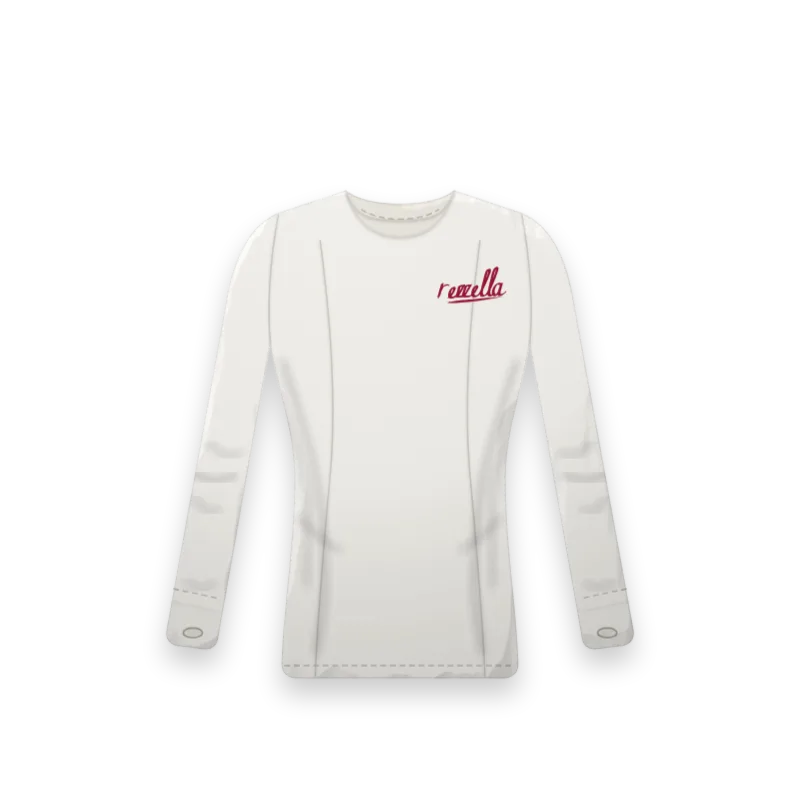 The women’s Sun Long Sleeve in White, a long sleeve training top with a crew neck