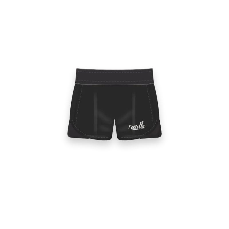 The women’s Sun Shorts in Black, with a curved hem