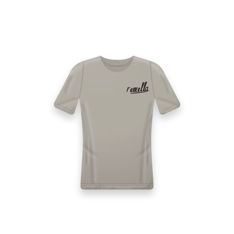 The women’s Sun Tee in Stone, slightly fitted with a set in shoulder
