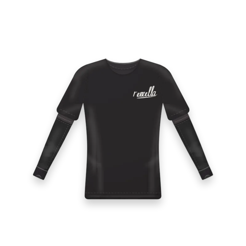 The Sunset: the women’s Sun Tee in Black with Sun Sleeves in Black under the sleeve hem