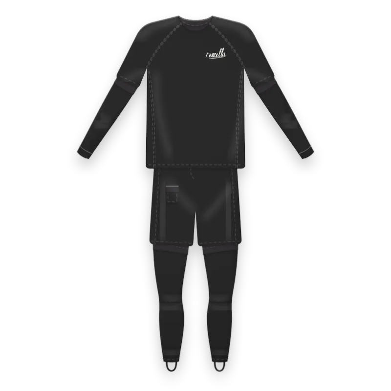 The men’s Tide in Black: a Swim Tee with Swim Sleeves and Swim Shorts with Leg Sleeves