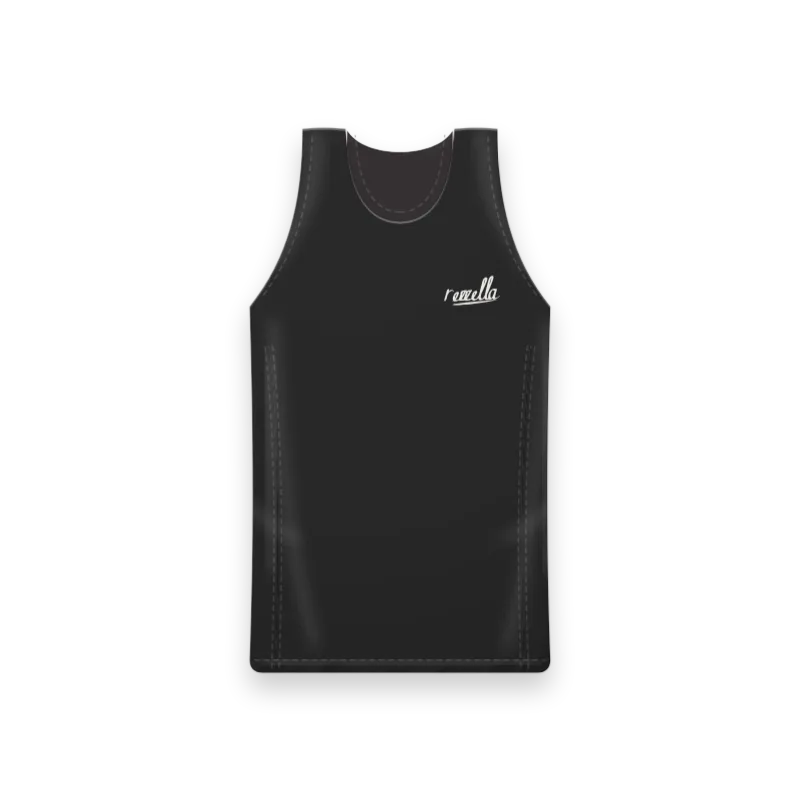 The men’s Train Tank in Black, a classic training tank with a scoop neck