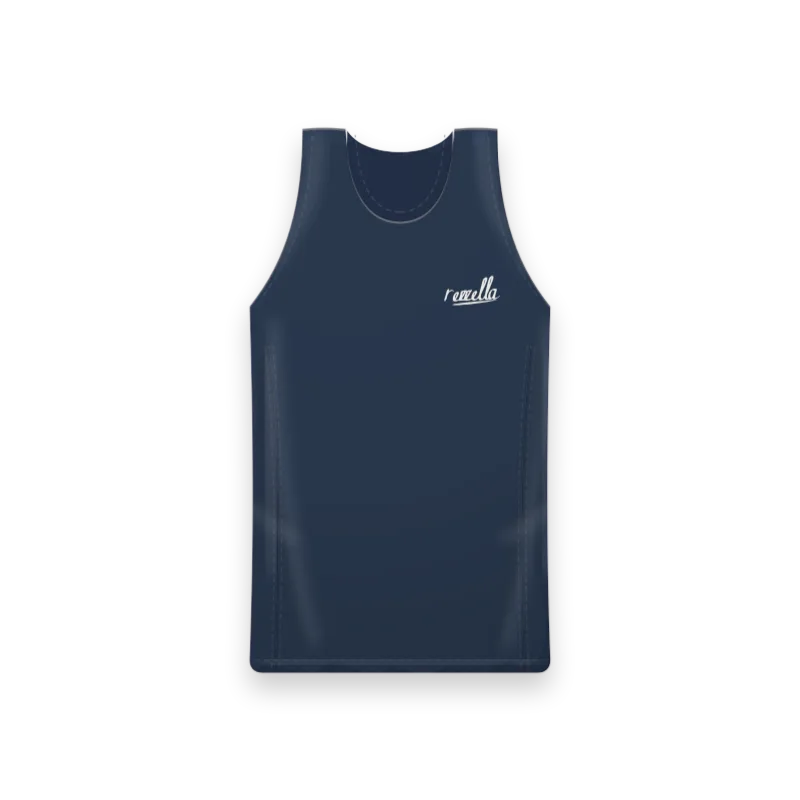 The men’s Train Tank in Navy, a classic training tank with a scoop neck