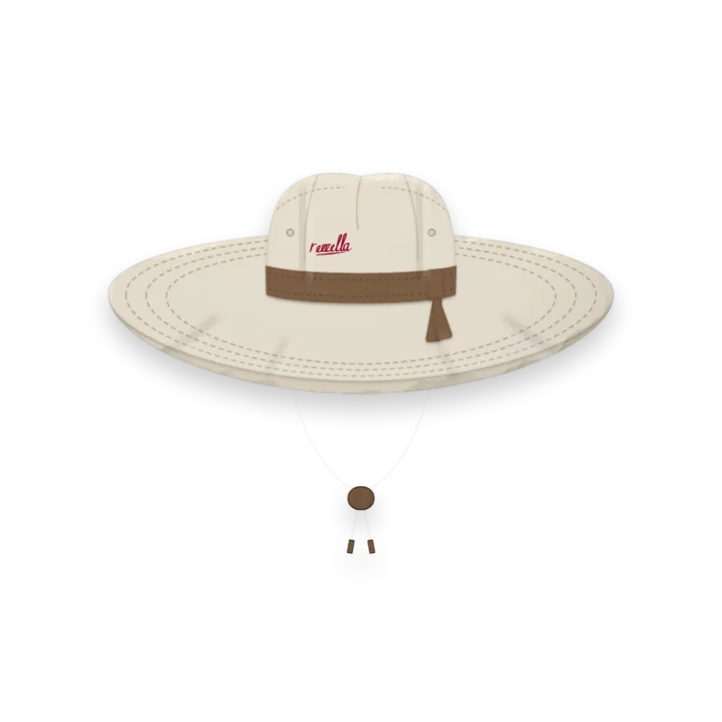 The Wide Brim Hat in Ecru, a soft wide brim hat with a tobacco band and a chin cord